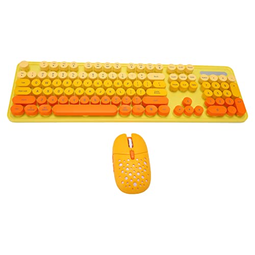 Plyisty 2,4 G Kabellose Tastatur- und Maus-Kombination, Geräuscharm, 3 DPI Einstellbar, Einfach zu Bedienen, ABS-Material, 104 Tasten, 6 Tasten, AAA/AA-Batterie X 1 (Mischfarbe Gelb) von Plyisty