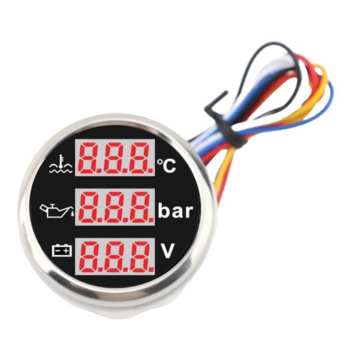 Plyisty 3 in 1 Auto Motormotorinstrumentensensor Kit mit Digitaler Anzeige Hintergrundbeleuchtung, Breite Kompatibilität für Autos Bootsyachten Motorräder, ABS Schwarz (Schwarzes Silberabdeckung) von Plyisty