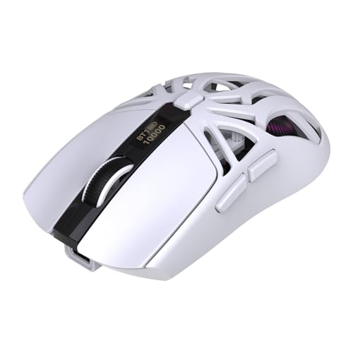 Plyisty Drahtlose Maus, Gaming-Maus mit 10000DPI, 2.4G / BT 5.3/verdrahtet 3 Modi, 7 Farbe Blinklicht, Programmier Bar, INST-Sensor, 20M Klicks (White) von Plyisty