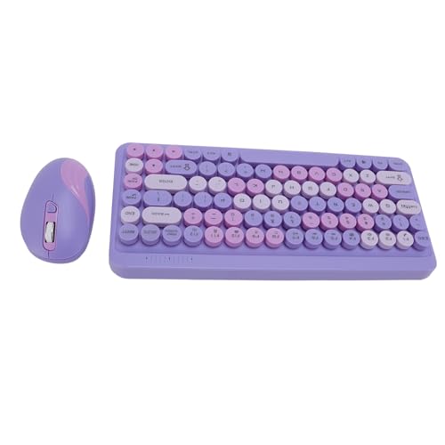 Plyisty Drahtlose Tastatur- und Maus-Kombination, Retro-Tastenkappen, kabellose 2,4-GHz-Kompakt-Tastatur, einstellbare Maus mit 1600 DPI, für Computer, Desktop-PCs und Laptops (Rauchiges lila) von Plyisty