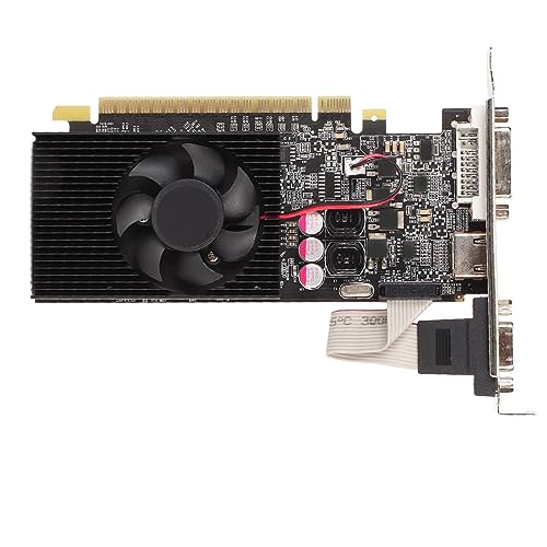 Plyisty GT730 Grafikkarte, 2 GB GDDR3 64 Bit 810 MHz/1300 MHz DVI I VGA PCI Express 2.0 Gaming-Grafikkarte mit Lüfter für Büro und Gaming (GT730 2GB GDDR3) von Plyisty
