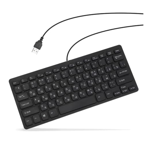 Plyisty Russische oder Arabische Tastatur, USB-Kabeltastatur, Ultradünne 78-Tasten-Kompakttastatur, für PC, Computer, Desktop, QWERTY-Layout (Russisch) von Plyisty