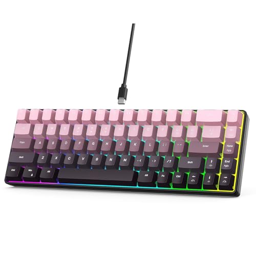 Plyisty V200 68 Taste RGB Gaming -Tastatur, Mechanische Tastatur, Mechanische Tastatur für Spiele, Ergonomisches Design, 18 Beleuchtungsmodi, USB -Typ -C -Verbindung (Farbverlauf rosa) von Plyisty