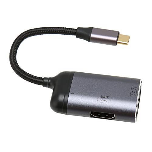 Plyisty Zu-HD-VGA-Adapter, 2-in-1-typ-C-Zu-hd-VGA-Splitter-Konverter, UntersteTüttt-Typ-C-Stecker auf VGA, HD-Multimedia-Schnittstelle, PD100W, Bis Zu 100 W Schnellladung, 4K 60 HZ, 4K 60 HZ, von Plyisty