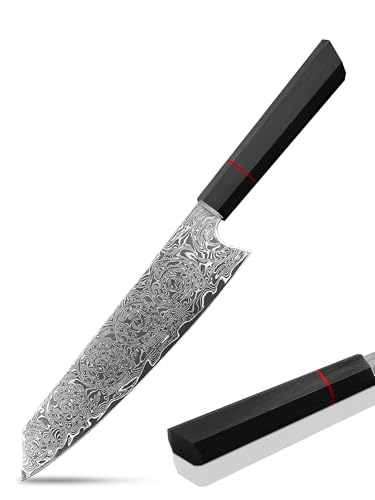 Japanisches Kiritsuke Damastmesser Scharf Küchenmesser: 20 Cm Damast Stahl Messer - Gemüse, Profi, Schwarz Holzgriff von Plys