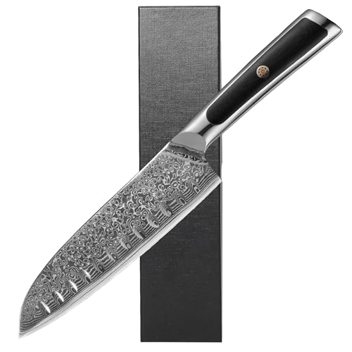 Plys Damast Küchenmesser 17.6cm Damastmesser Scharfes: Santoku Ergonomischer Griff Kochmesser von Plys
