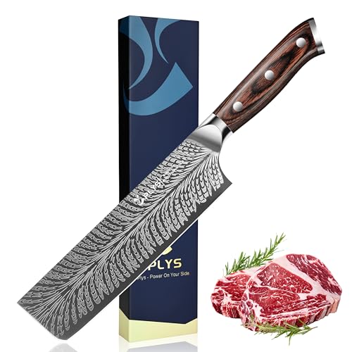 Plys Japanische Küchenmesser Scharf Kochmesser: 17.8cm Profi Nakiri Messer für Gemüse Holzgriff Messer Carbon Edelstahl von Plys