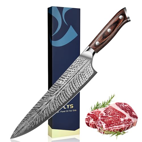 Plys Kochmesser Scharf Küchenmesser Profi: 20cm Küchen Messer Japanisches Holzgriff Gemüse Carbon Edelstahl, Männer Geschenke von Plys