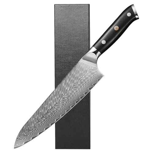 Plys Küchenmesser Damastmesser 20cm Scharfes: Damast Messer Japanisches - Ergonomischem G10 Griff, Profi Kochmesser Plys Küchenmesser Damastmesser 20cm Scharfes: Damast Messer Japanisches - Ergonomischem G10 Griff, Profi Kochmesser von Plys