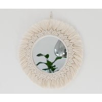 Makramee Wandspiegel Rund Im Boho Stil Beige 32cm, 42cm Oder 52cm von PmaeCo