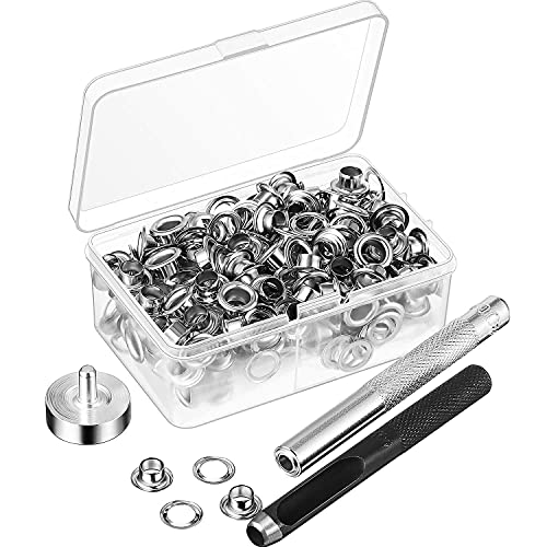 100-teiliges Metall-Set, 7 mm, Ösenringe, Kit mit Montage-Stanzstange für DIY-Zubehör, Lederhandwerk, Kleidung, Reparatur von Pmandgk