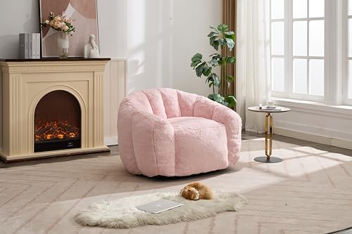Pmango Sitzsack Loungesessel 110x100x80cm, mit Hocker gerundet 50cm Durchmesser und 35cm Höhe ，Gemütlicher Bean Bag Sessel für Erwachsene, Indoor Schlafsofa in Weiß, Rosa, Grau (Rosa) von Pmango