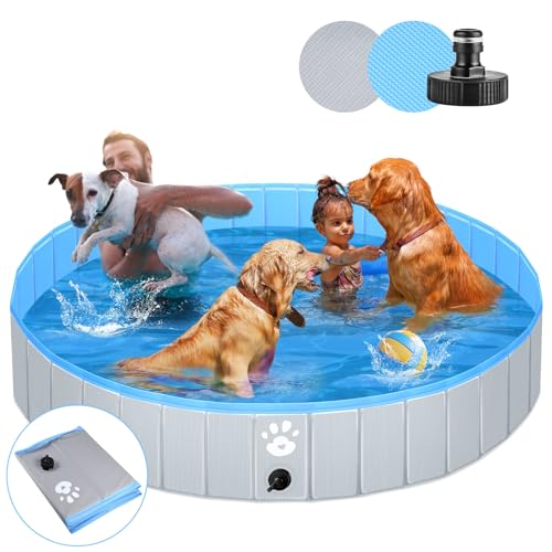 Hundepool Schwimmbecken Ø 180cm für Hunde Kinder Planschbecken oder Anderer Tiere Verstärkte Stärke 5mm tragbar und faltbar - grau von Pmgud