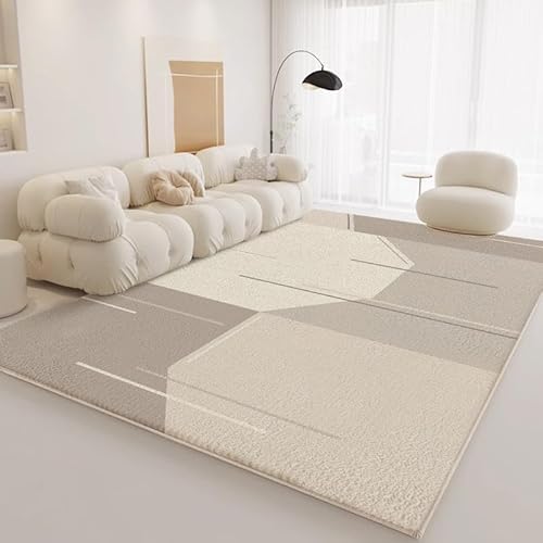 Pmnadfdag Teppich Wohnzimmer 110 x 150 cm Kurzflor rutschfest Waschbar Teppich für Küche Schlafzimmer Flur Moderne geometrische Linien beige grau Pmnadfdag Teppich Wohnzimmer 110 x 150 cm Kurzflor rutschfest Waschbar Teppich für Küche Schlafzimmer Flur Moderne geometrische Linien beige grau von Pmnadfdag