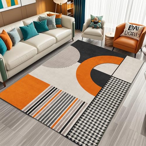 Pmnadfdag Teppich Wohnzimmer 140 x 200 cm Kurzflor Antirutsch für Wohnzimmer Schlafzimmer rutschfest für Büro Küche Badezimmer Moderne geometrische Linien orange grau Pmnadfdag Teppich Wohnzimmer 140 x 200 cm Kurzflor Antirutsch für Wohnzimmer Schlafzimmer rutschfest für Büro Küche Badezimmer Moderne geometrische Linien orange grau von Pmnadfdag