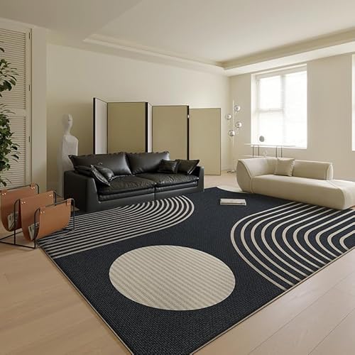 Pmnadfdag Teppich Wohnzimmer 200 x 290 cm Große Kurzflor Teppich,Waschbar rutschfest für Schlafzimmer Esszimmer Moderne geometrische Linien schwarz beige Pmnadfdag Teppich Wohnzimmer 200 x 290 cm Große Kurzflor Teppich,Waschbar rutschfest für Schlafzimmer Esszimmer Moderne geometrische Linien schwarz beige von Pmnadfdag