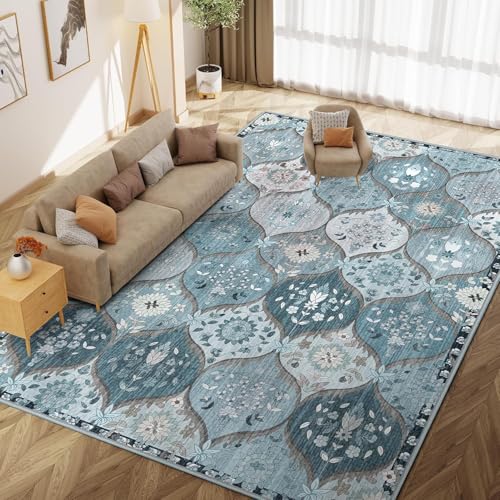 Pmnadfdag Teppich Wohnzimmer 70 x 140 cm Teppich rutschfest Waschbar,für Schlafzimmer,Büro,Küche,Flur Retro geometrisches Blumenblau Pmnadfdag Teppich Wohnzimmer 70 x 140 cm Teppich rutschfest Waschbar,für Schlafzimmer,Büro,Küche,Flur Retro geometrisches Blumenblau von Pmnadfdag