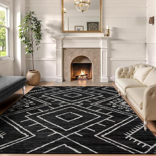 Pmnadfdag Teppich Wohnzimmer 80 x 120 cm Teppich Kurzflor Waschbar für Flur küche Wohnzimmer Schlafzimmer Büro Moderne geometrische Linien schwarz beige von Pmnadfdag