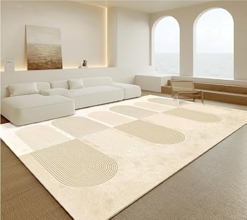 Pmnadfdag Teppich Wohnzimmer Große 160 x 200 cm Teppich Waschbarer Kurzflor rutschfest Weich für Schlafzimmer Küche Arbeitszimmer Moderne geometrische Linien beige weiß Pmnadfdag Teppich Wohnzimmer Große 160 x 200 cm Teppich Waschbarer Kurzflor rutschfest Weich für Schlafzimmer Küche Arbeitszimmer Moderne geometrische Linien beige weiß von Pmnadfdag
