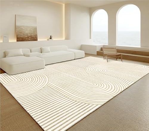 Pmnadfdag Teppich Wohnzimmer Große 160 x 230 cm Teppich Kurzflor rutschfest für Schlafzimmer Küche Büro Esszimmer Moderne geometrische Linien beige von Pmnadfdag