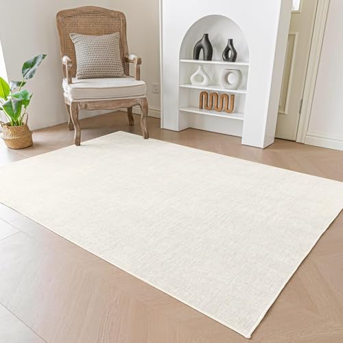 Pmnadfdag Teppich Wohnzimmer Große 160 x 230 cm Teppich Kurzflor rutschfest für Schlafzimmer Küche Büro Esszimmer Modernes Schlichtes Beige von Pmnadfdag