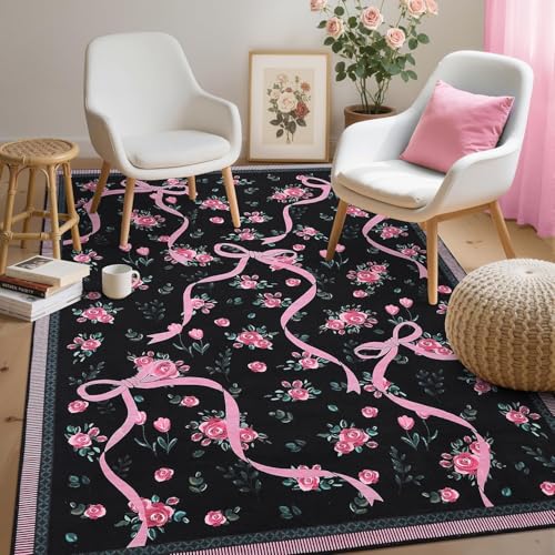 Pmnadfdag Teppich Wohnzimmer Große 160 x 280 cm Teppich Kurzflor Antirutsch rutschfest Waschbar für Schlafzimmer Büro Modernes Blumenmuster in Schwarz und Rosa Pmnadfdag Teppich Wohnzimmer Große 160 x 280 cm Teppich Kurzflor Antirutsch rutschfest Waschbar für Schlafzimmer Büro Modernes Blumenmuster in Schwarz und Rosa von Pmnadfdag