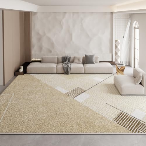 Pmnadfdag Teppich Wohnzimmer Große 180 x 200 cm Teppich rutschfest Waschbar Weich für Schlafzimmer Büro Moderne geometrische Linien beige gelb braun von Pmnadfdag