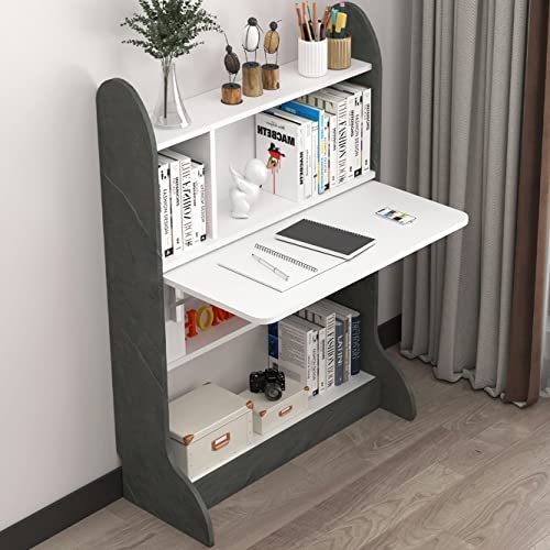 Pmnianhua Schreibtisch Drop-Leaf-Tisch, hölzerner Laptop-Schreibtisch, Faltbarer hängender Tisch Regal, multifunktionaler Computer-Arbeitsplatz mit Aufbewahrungsfächern für Home Office (Grau Weiß) von Pmnianhua