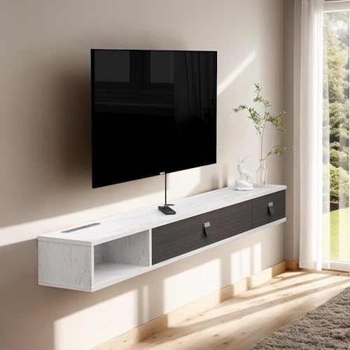 Pmnianhua Schwebendes TV-Schrank, TV-Schrank, Wandmontage, schwimmendes TV-Regal, Multimedia-Konsole, TV-Halterung, Topbox, Kabel, Box, Router, Aufbewahrungsregal (140 cm, grau) von Pmnianhua