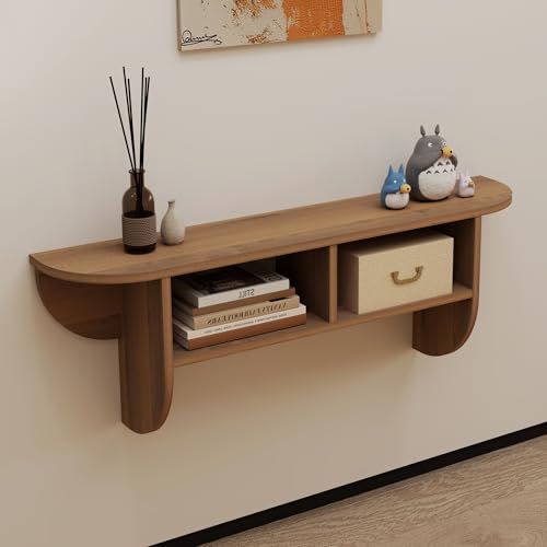 Pmnianhua Schwimmender Massivholz-Konsolentisch, wandmontiert, schmaler Eingangstisch mit Ablage, moderner Couchtisch, kleiner Eingangstische für Eingang, Eingangshalle, Flur (Nussbaum, 100 cm) von Pmnianhua