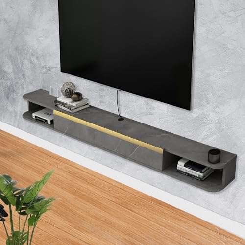 Pmnianhua TV Board Hängend, TV-Schrank TV-Board Lowboard, Modern Fernsehschrank, Multimedia Wandregal Großer Speicher mit 1 Tür und 2 Schränken für Wohnzimmer Schlafzimmer & Büro (140cm, Dunkelgrau) von Pmnianhua