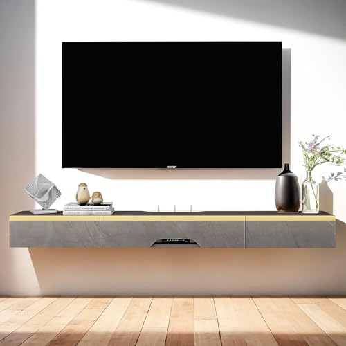 Pmnianhua TV Board Hängend, TV-Schrank TV-Board Lowboard, Modern Fernsehschrank, Multimedia Wandregal Großer Speicher mit 3 Türen für Wohnzimmer Schlafzimmer & Büro (120cm, Dunkelgrau) von Pmnianhua