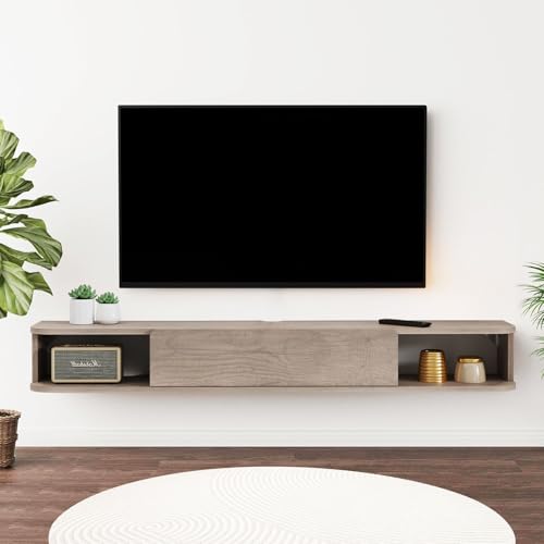 Pmnianhua TV Board Hängend, TV-Schrank TV-Board Lowboard, TV-Bank Fernsehschrank, Multimedia Wandregal Großer Speicher mit 1 Tür und 2 Schränken für Wohnzimmer Schlafzimmer & Büro (140cm) von Pmnianhua