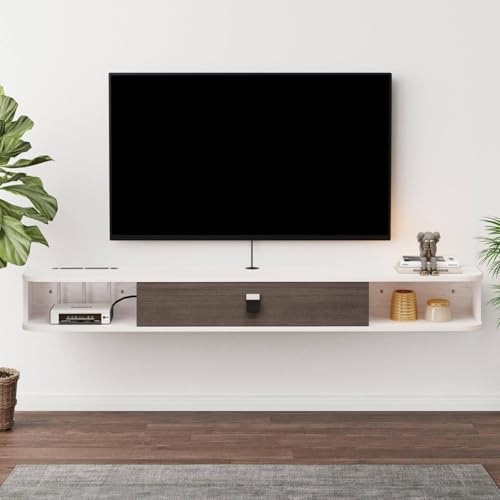 Pmnianhua TV Board Hängend, TV-Schrank TV-Board Lowboard, TV-Bank Fernsehschrank, Multimedia Wandregal Großer Speicher mit 1 Tür und 2 Schränken für Wohnzimmer Schlafzimmer & Büro (140cm) von Pmnianhua