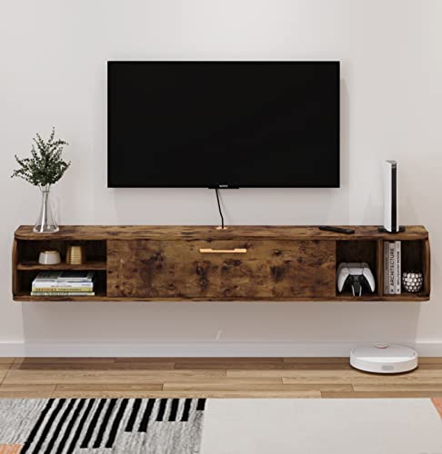 Pmnianhua TV Board Hängend, TV-Schrank TV-Board Lowboard, TV-Bank Fernsehschrank, Multimedia Wandregal Großer Speicher mit 1 Tür und 4 Schränken für Wohnzimmer Schlafzimmer (147cm, Rustic Brown) von Pmnianhua