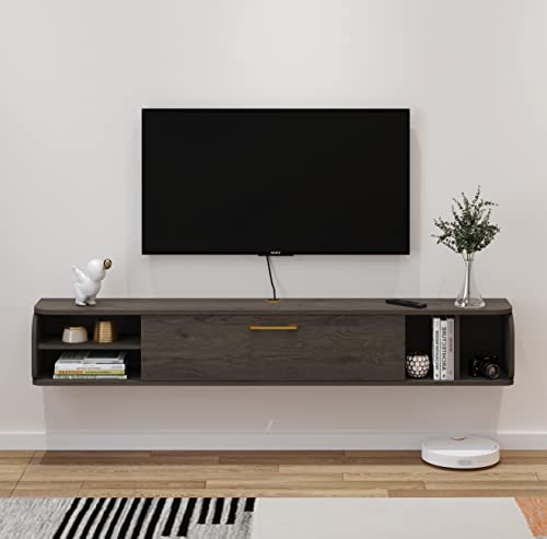 Pmnianhua TV Board Hängend, TV-Schrank TV-Board Lowboard, TV-Bank Fernsehschrank, Multimedia Wandregal Großer Speicher mit 1 Tür und 4 Schränken für Wohnzimmer Schlafzimmer & Büro (170cm, Dunkelgrau) von Pmnianhua