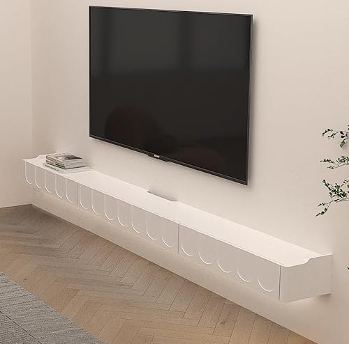 Pmnianhua TV Lowboard Hängend, TV Board Weiss Hochglanz, TV Schrank Hängend mit 1 Tür und 2 Schubladen, Moderne Unterhaltung Medienkonsolen-Center Großer Aufbewahrungsschrank für Wohnzimmer (185cm) von Pmnianhua