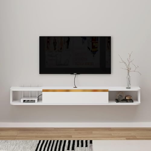 Pmnianhua TV Lowboard Hängend, TV Schrank Hängend, Wand befestigter schwimmender TV-Ständer Unterhaltungs, Medienkonsolen-Center Großer Aufbewahrungsschrank für Wohnzimmer Home Office (120cm) von Pmnianhua