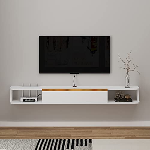 Pmnianhua TV Lowboard Hängend, TV Schrank Hängend, Wand befestigter schwimmender TV-Ständer Unterhaltungs, Medienkonsolen-Center Großer Aufbewahrungsschrank für Wohnzimmer Home Office (140cm) von Pmnianhua