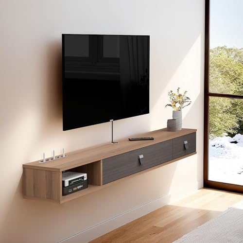 Pmnianhua TV Lowboard Hängend TV Schrank aus Holz Medienkonsole TV Tisch Board Fernsehtisch Lowboard Fernsehschrank mit 3 Schublade TV Möbel für Fernseher bis zu 75 Zoll (120cm, Braun) von Pmnianhua