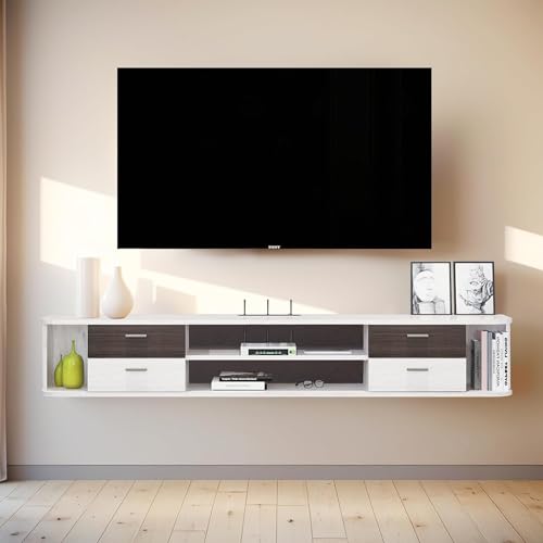 Pmnianhua TV Lowboard TV Schrank aus Holz, TV Board Hängend mit 4 Schubladen, Kabellöcher, Lowboard Hängend Hängeschrank Wandschrank Wohnwand für Wohnzimmer Schlafenzimmer Büro (BxHxT: 142x27x24 cm) von Pmnianhua