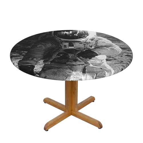 Pmnnerefaq Lunar Astronaut runde Tischdecke, wasserdicht, abwischbar, Polyester-Tischdecke für Küchen- und Esstisch, ideal für einen Durchmesser von 101,6–127 cm, S von Pmnnerefaq