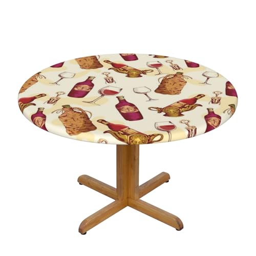 Pmnnerefaq Runde Tischdecke, wasserdicht, abwischbar, Polyester, für Küchen- und Esstisch, ideal für einen Durchmesser von 101,6–127 cm, Rotwein von Pmnnerefaq