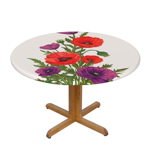 Pmnnerefaq Runde Tischdecke mit Mohnblumen-Motiv, wasserdicht, abwischbar, Polyester, für Küchen- und Esstisch, ideal für einen Durchmesser von 101,6–127 cm, S von Pmnnerefaq