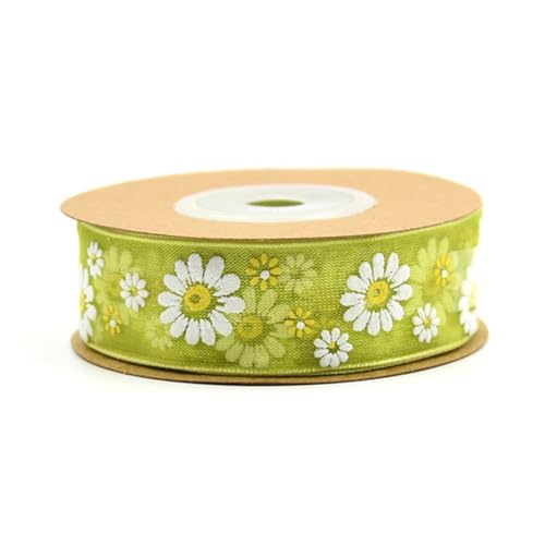 10Mx 20mm Transparentes Organzaband mit Sonnenblumen Gänseblümchenmuster Geschenkband Blumen Schleifenband Blumendruck Dekoband Bänder Geschenkverpackung BastelnbandGänseblümchen – grün von Pmnzdy