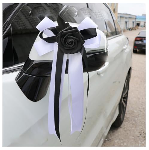 Autoschleifen Seidenblume Simulation Blume Schleife Autoschmuck Auto Car Türgriffleiste Rückspiegel Hochzeit Stuhl Zurück Dekorative Blumen für Kirche Hochzeitsauto Hochzeit Beerdigung Party von Pmnzdy