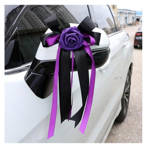 Pmnzdy 4 Stück Autoschleifen Seidenblume Simulation Blume Schleife Autoschmuck Auto Car Türgriffleiste Rückspiegel Hochzeit Stuhl Zurück für Kirche Hochzeitsauto Hochzeit Beerdigung Party Deko Lila von Pmnzdy