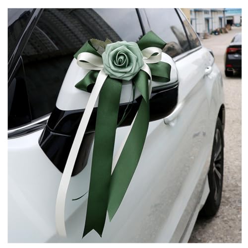 Pmnzdy 8 Stück Autoschleifen Seidenblume Simulation Blume Schleife Autoschmuck Auto Car Türgriffleiste Rückspiegel Hochzeit Stuhl Zurück für Kirche Hochzeitsauto Hochzeit Beerdigung Party Deko Grün von Pmnzdy