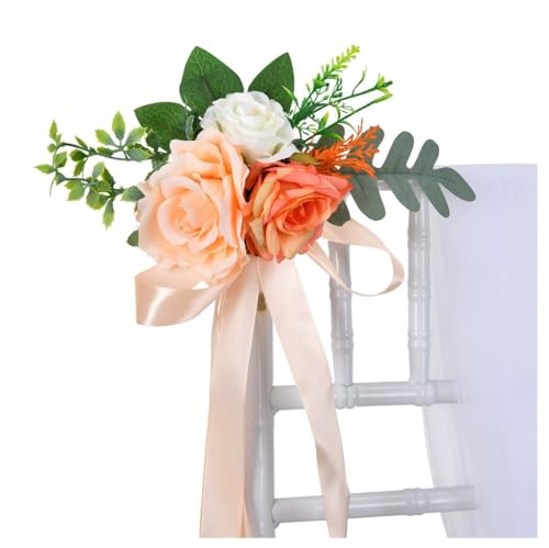 Pmnzdy Hochzeitsgang Deko Künstliche Rose Blume Hochzeitsstuhl-Dekoration Hochzeit Stuhl Deko Wedding Stuhl-Rücken-Blumen mit Bände Hochzeitsschleifen Stuhlschleifen Kirchendeko Hochzeit Autoschmuck von Pmnzdy