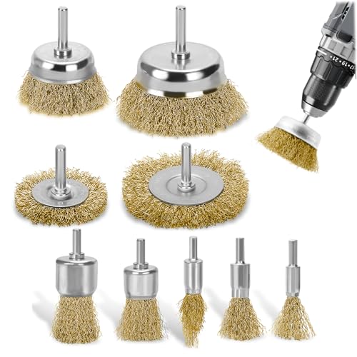 Pmueuff 9-teilig Drahtbürste Bohrmaschine, Messingbeschichtete Drahtbürstenrad Topfbürste und Rohrbürsten-Set 1/4 Zoll-Schaft Drahtbürste Messingbürsten zum Entfernen von Rost,Farbe,Reinigen von Holz Pmueuff 9-teilig Drahtbürste Bohrmaschine, Messingbeschichtete Drahtbürstenrad Topfbürste und Rohrbürsten-Set 1/4 Zoll-Schaft Drahtbürste Messingbürsten zum Entfernen von Rost,Farbe,Reinigen von Holz von Pmueuff